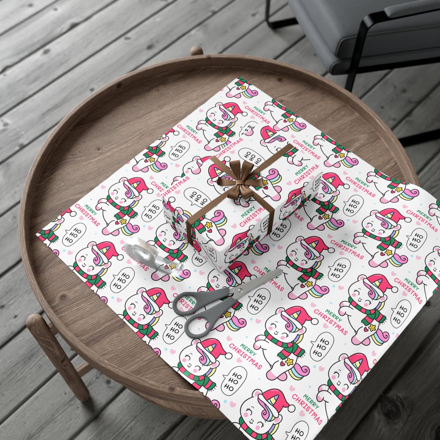 Wrapping Paper - Merry Christmas Gift Wrap Paper with Santa Unicorn Design