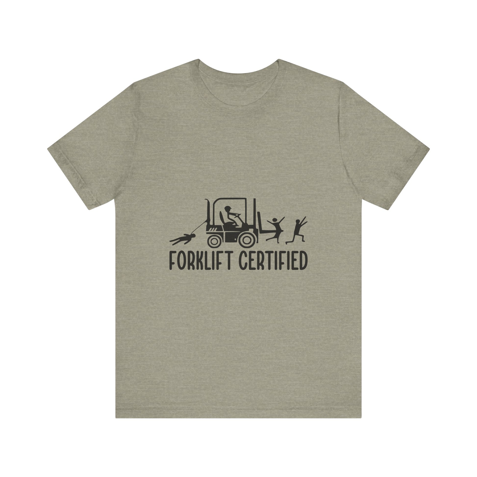 Forklift Certified Unisex Jersey Tee - Fun Work Shirt for Heavy Equipment Operators - aMOOsing Designs