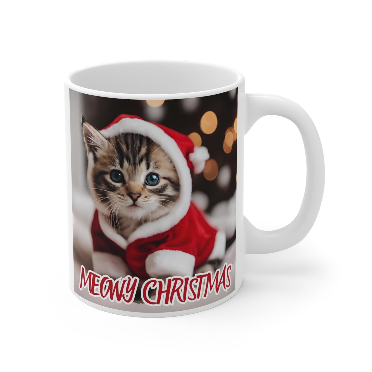 Meowy Christmas Cat Mug - 11oz Ceramic Coffee Cup for Cat Lovers