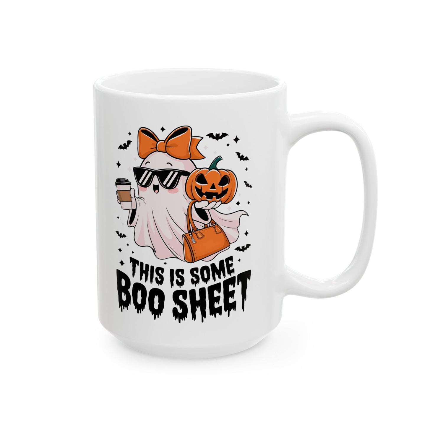 Halloween Themed Ceramic Mug, Spooky Coffee Cup, Trick or Treat Mug, Pumpkin Design Mug, Boo Sheet Cute Halloween Gift
