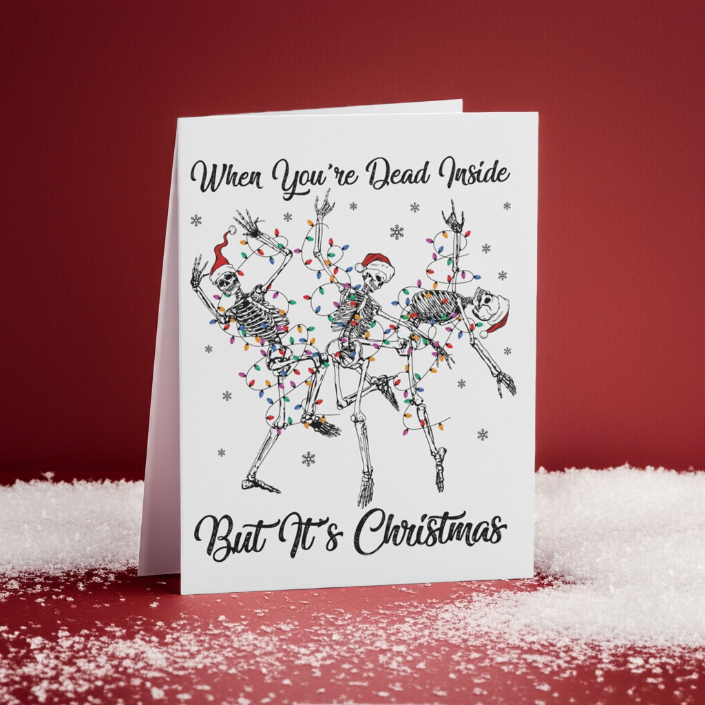 Christmas Skeleton Greeting Cards, Funny Holiday Cards, Unique Xmas Cards, Humorous Christmas Cards, Skeleton Art Cards
